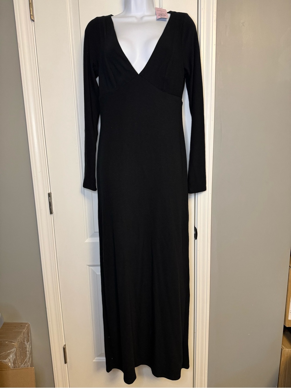 wild fable Black Long Sleeve V-Neck Maxi Dress